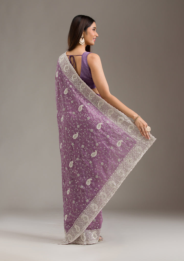 Purple Sequins Tissue Saree