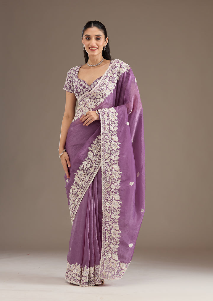 Purple Sequins Tissue Saree
