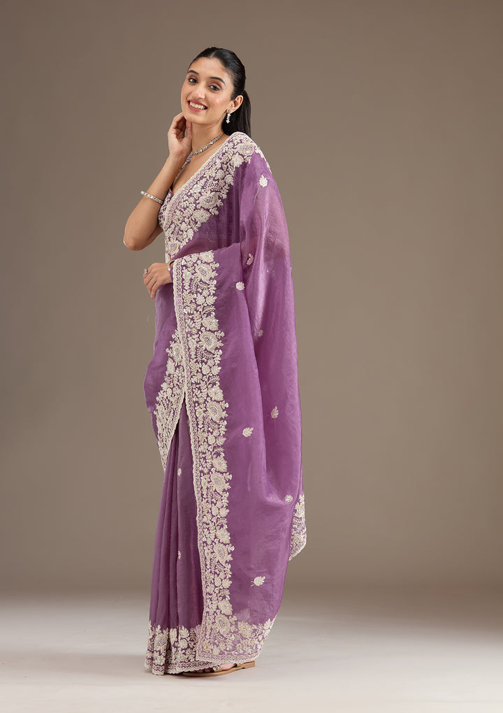 Purple Sequins Tissue Saree