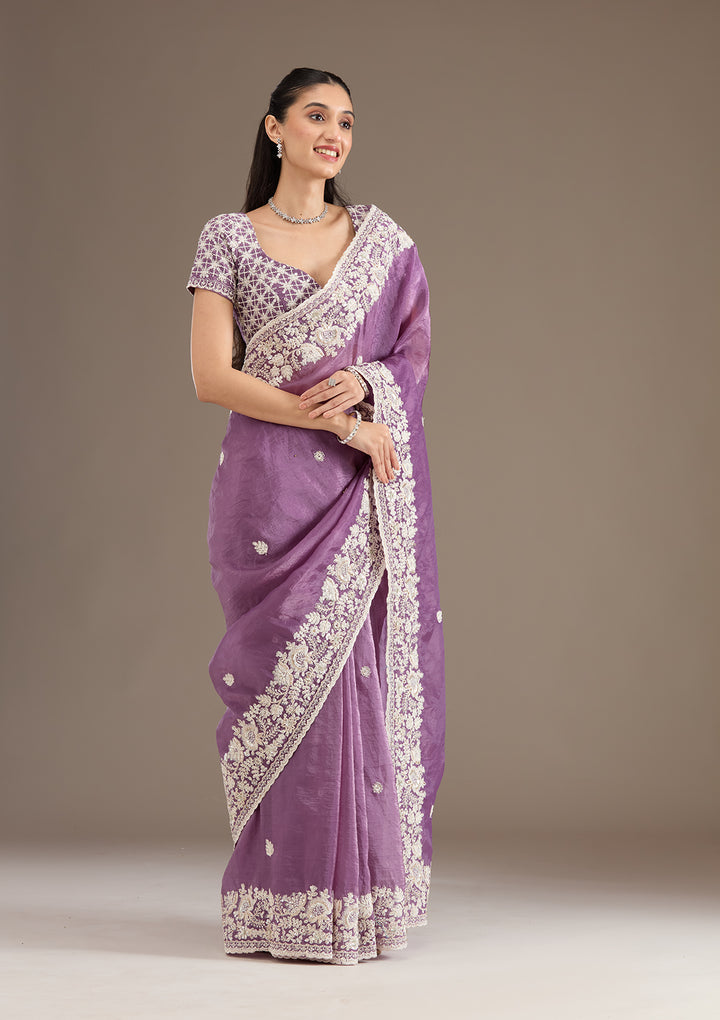 Purple Sequins Tissue Saree