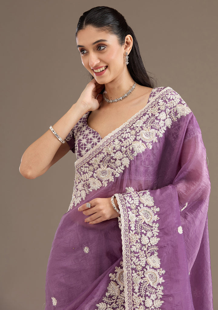 Purple Sequins Tissue Saree