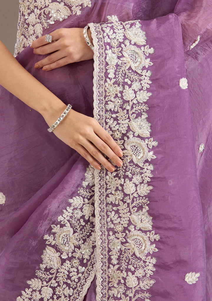 Purple Sequins Tissue Saree