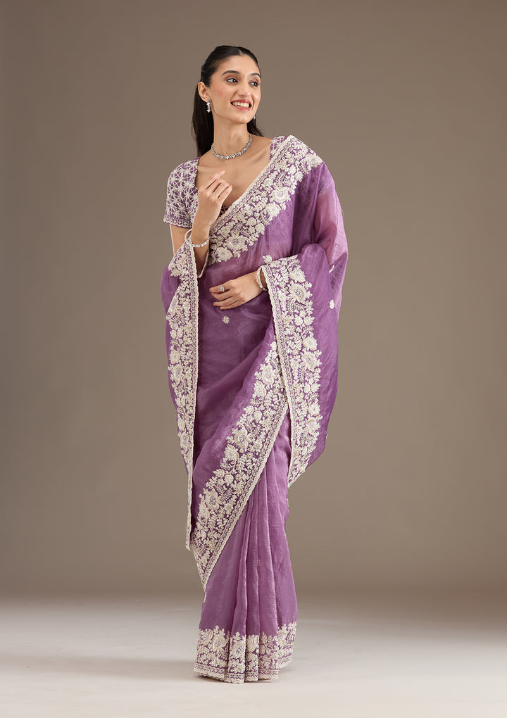Purple Sequins Tissue Saree