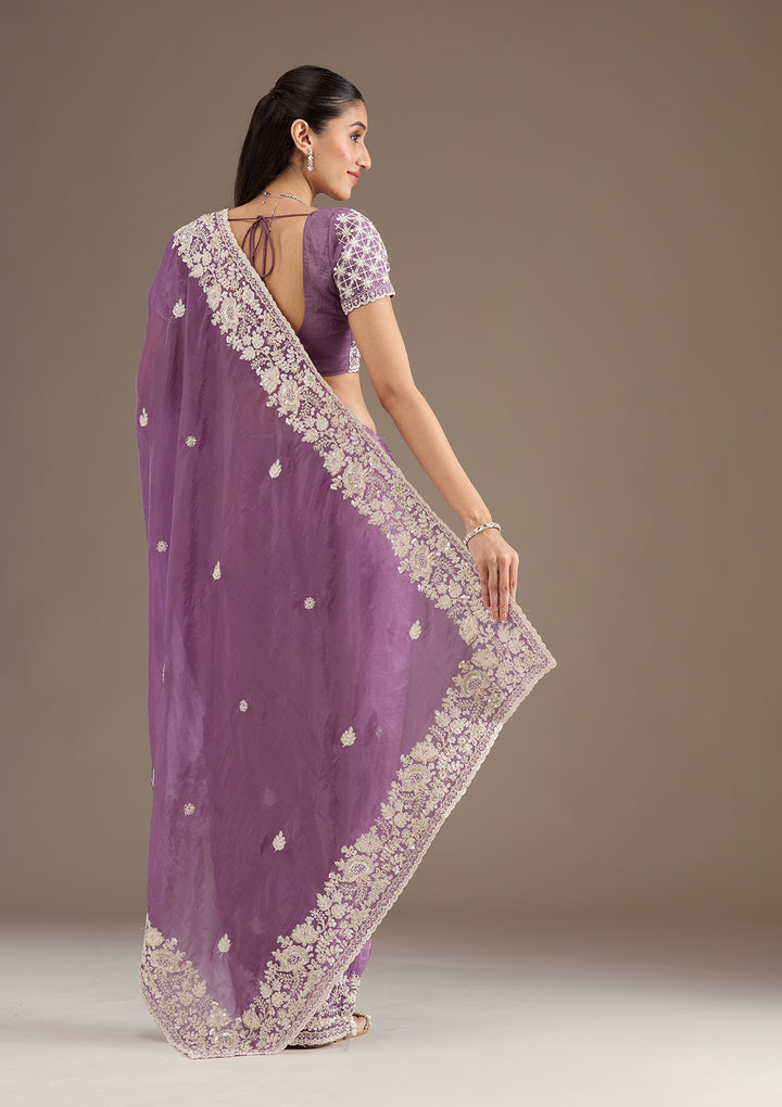 Purple Sequins Tissue Saree