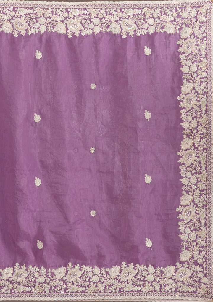 Purple Sequins Tissue Saree