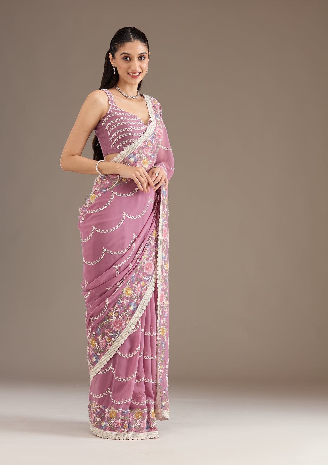 Purple Thread Work Tissue Saree