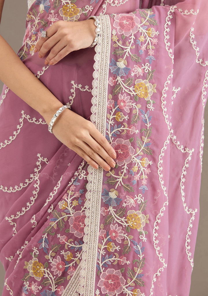 Purple Thread Work Tissue Saree