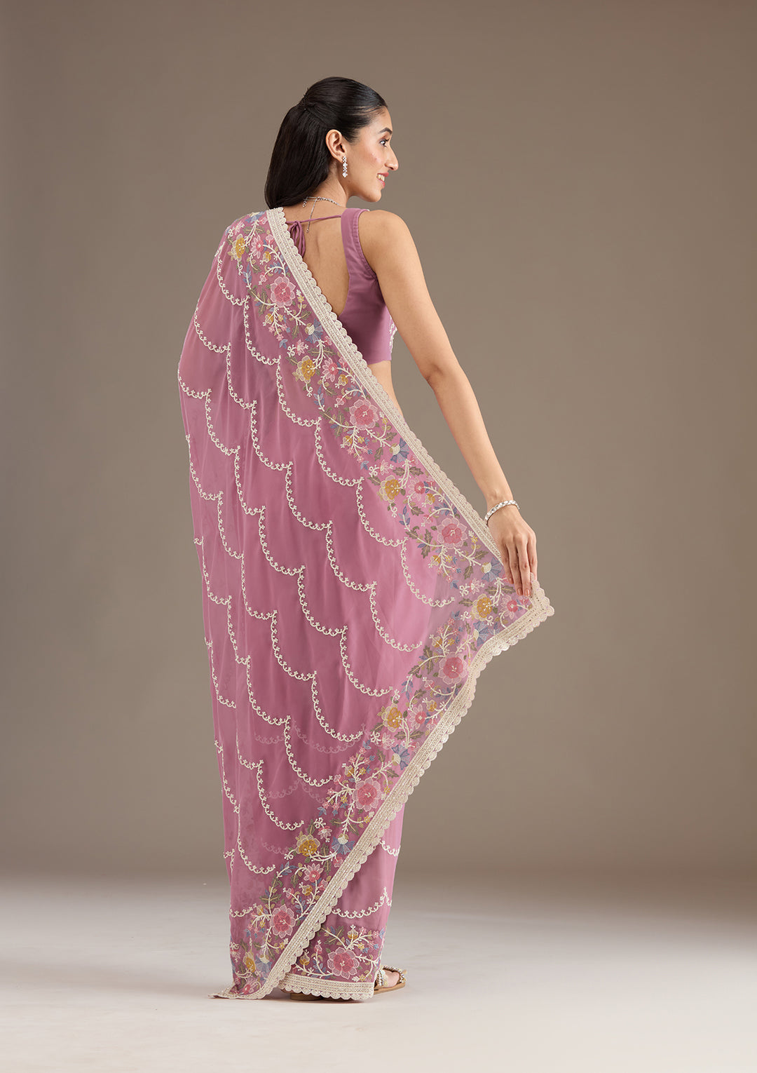 Purple Thread Work Tissue Saree