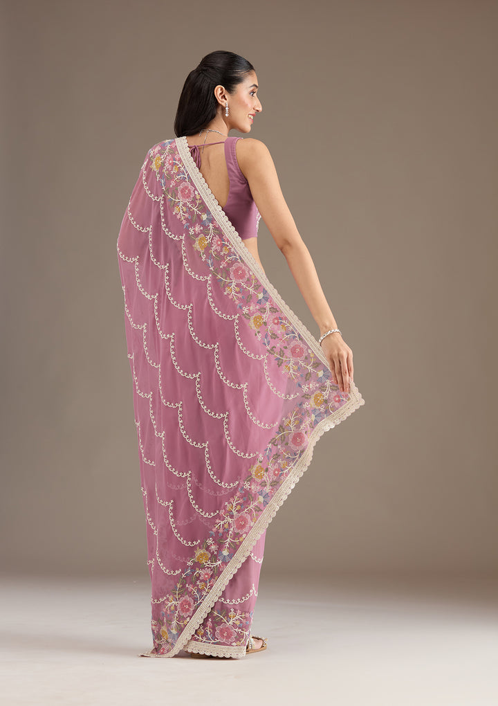 Purple Thread Work Tissue Saree