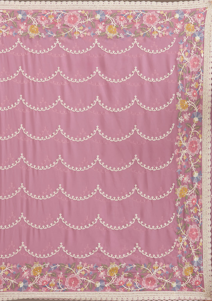 Purple Thread Work Tissue Saree