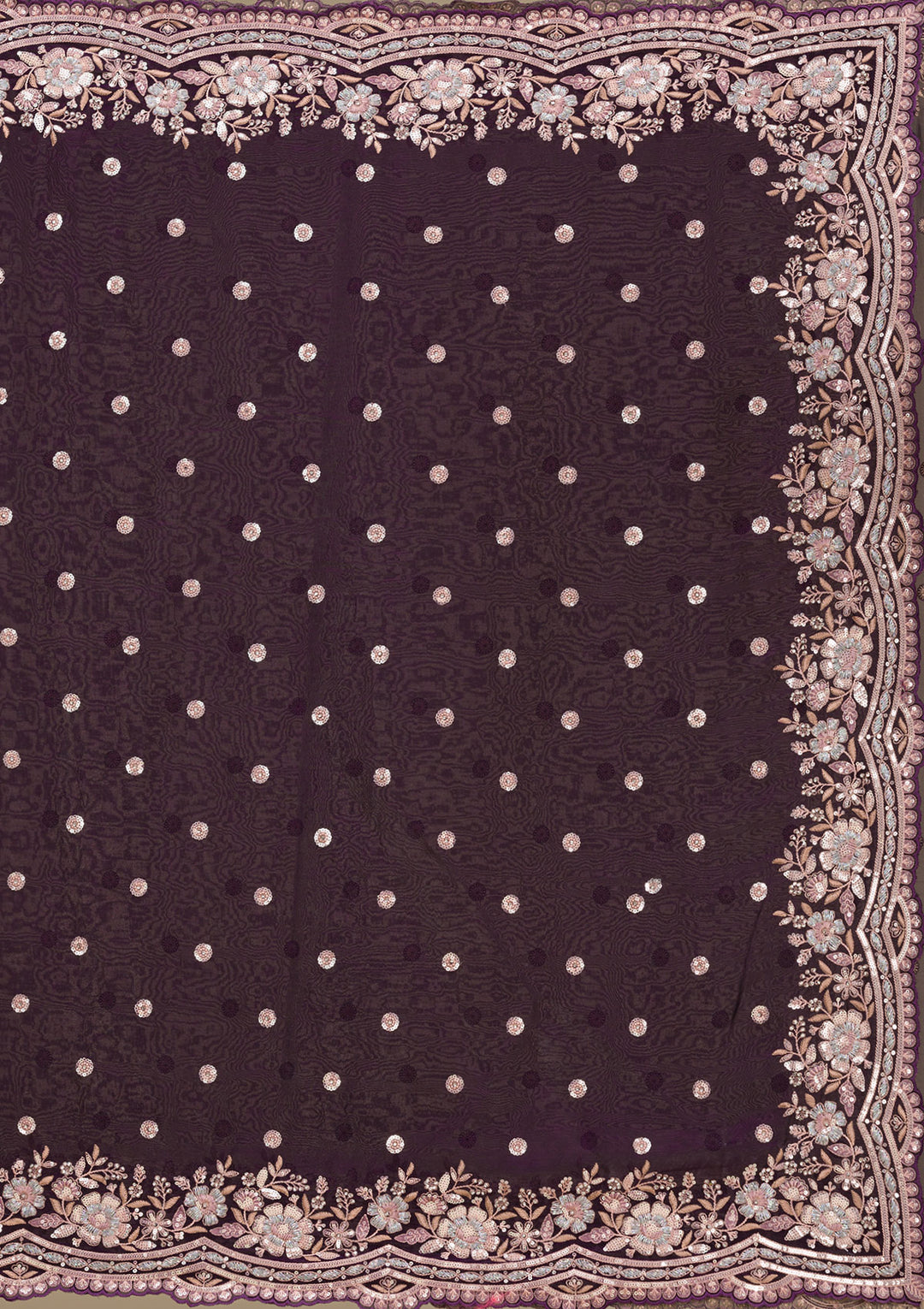 Purple Sequins Semi Crepe Saree