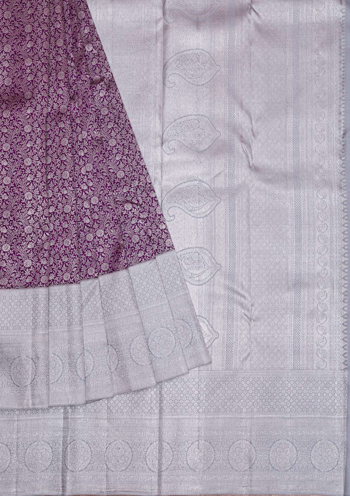 Purple Silver Zariwork Pure Silk Saree