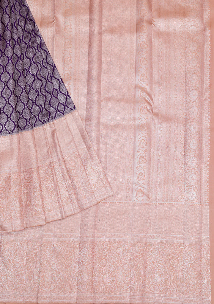 Purple Silver Zariwork Kanjivaram Pure Silk Saree