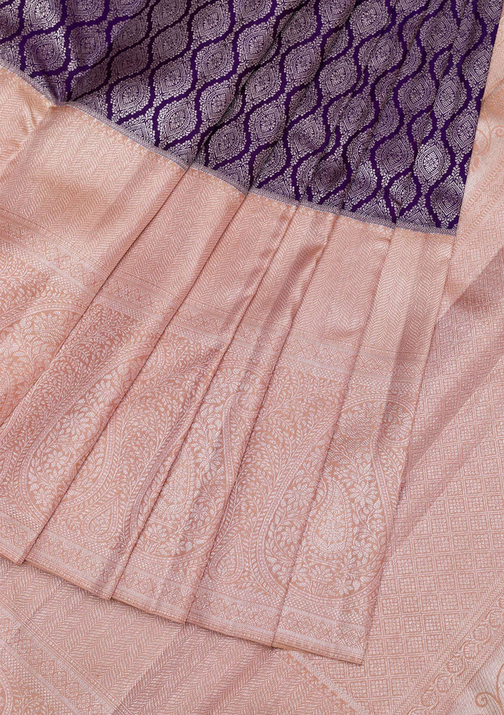 Purple Silver Zariwork Kanjivaram Pure Silk Saree