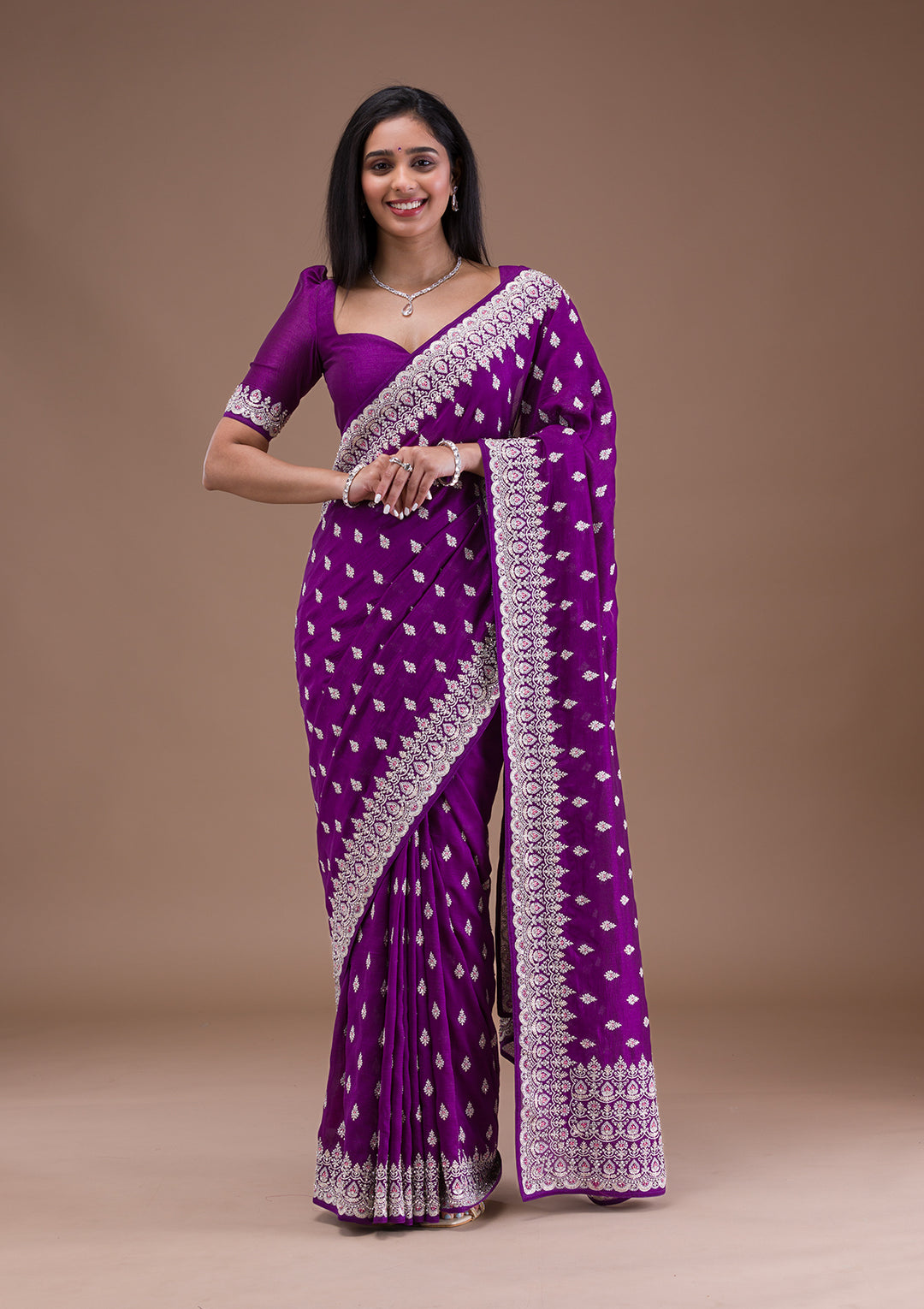Purple Silver Zariwork Raw Silk Saree