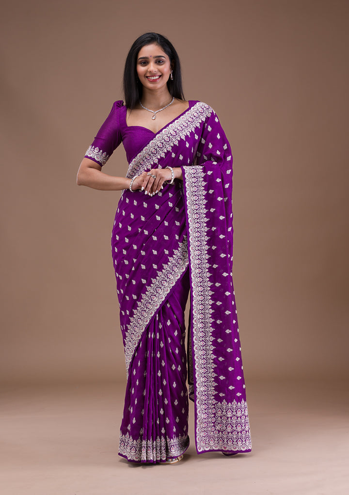 Purple Silver Zariwork Raw Silk Saree