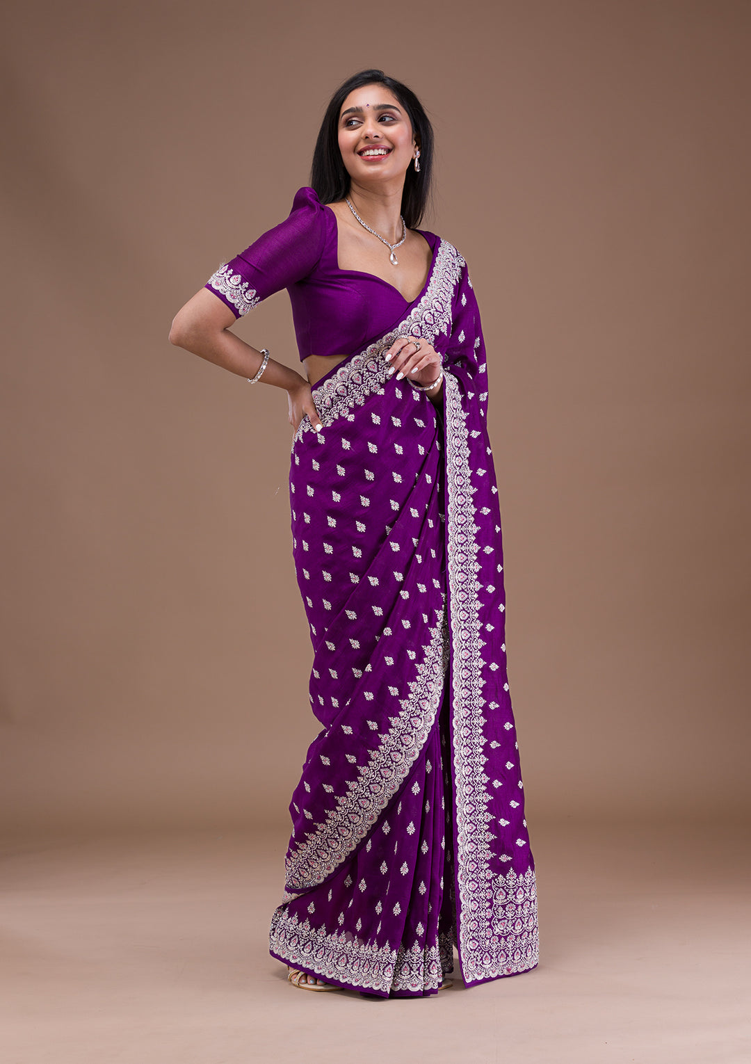 Purple Silver Zariwork Raw Silk Saree