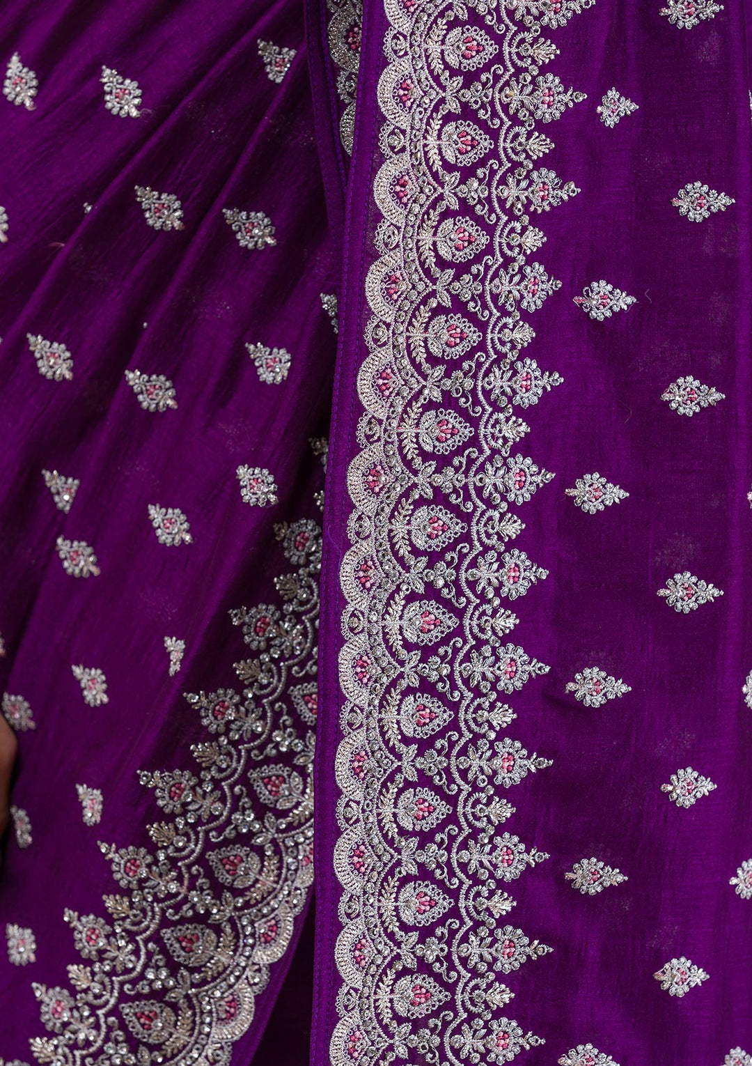 Purple Silver Zariwork Raw Silk Saree