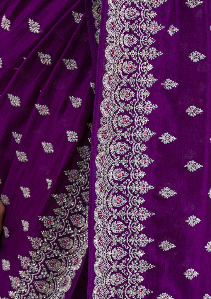 Purple Silver Zariwork Raw Silk Saree