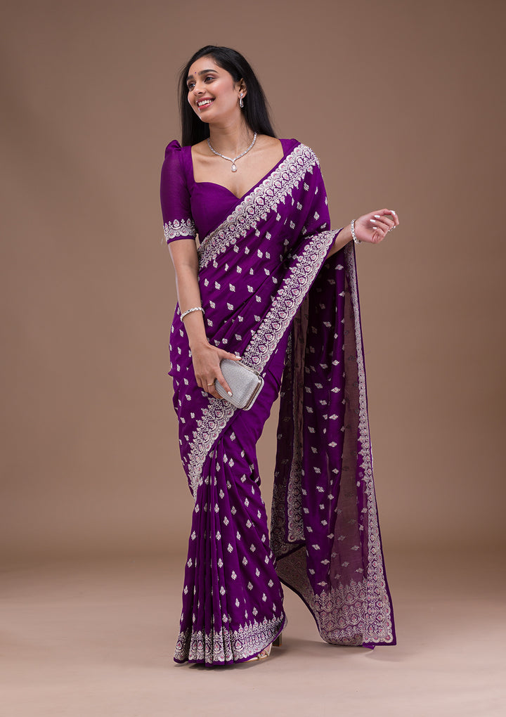 Purple Silver Zariwork Raw Silk Saree