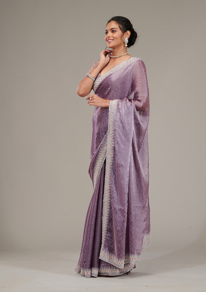 Purple Stonework Chiffon Saree