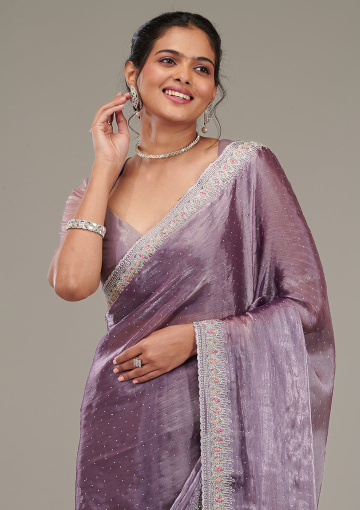 Purple Stonework Chiffon Saree