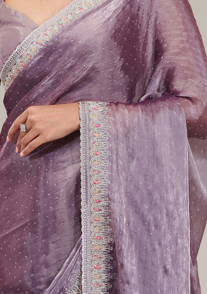 Purple Stonework Chiffon Saree