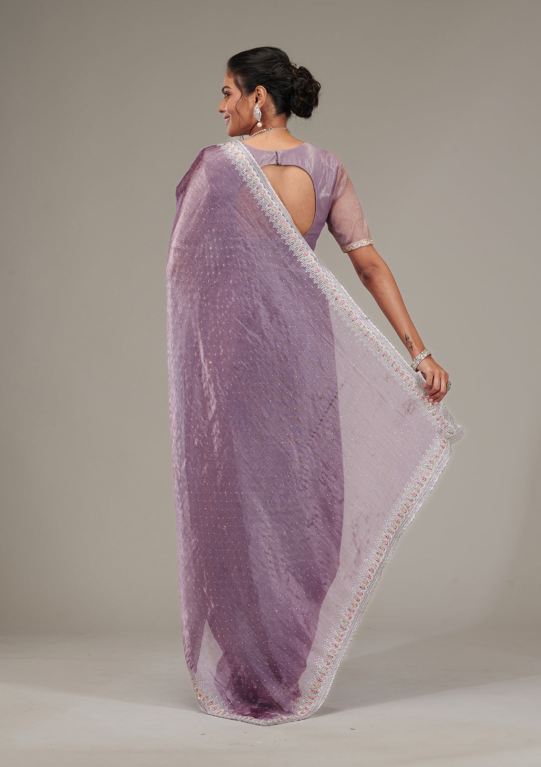 Purple Stonework Chiffon Saree