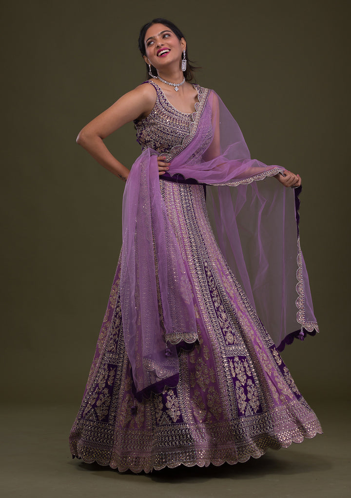 Purple Stonework Georgette Readymade Lehenga