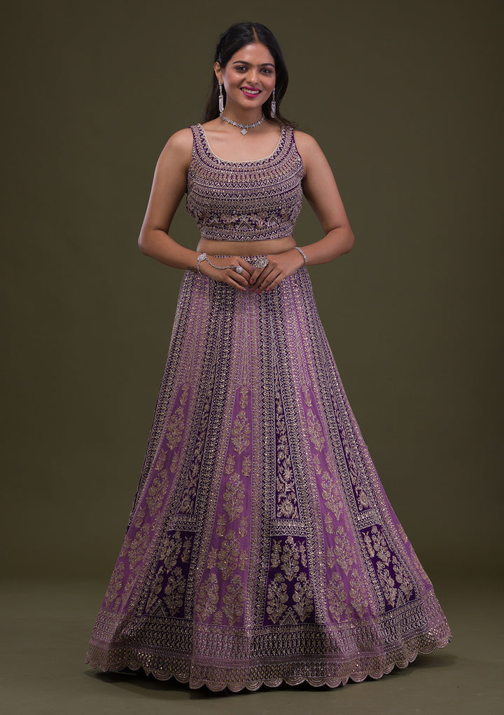 Purple Stonework Georgette Readymade Lehenga