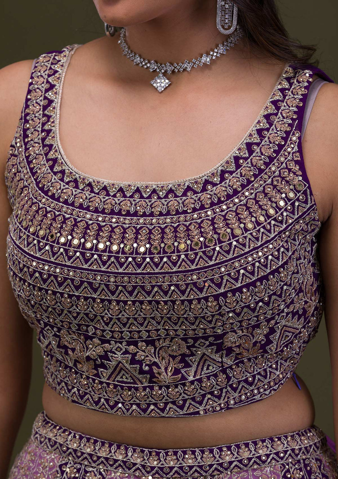 Purple Stonework Georgette Readymade Lehenga