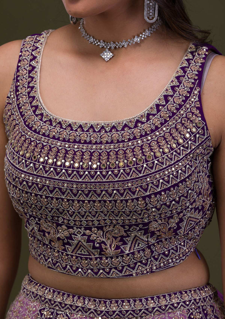 Purple Stonework Georgette Readymade Lehenga