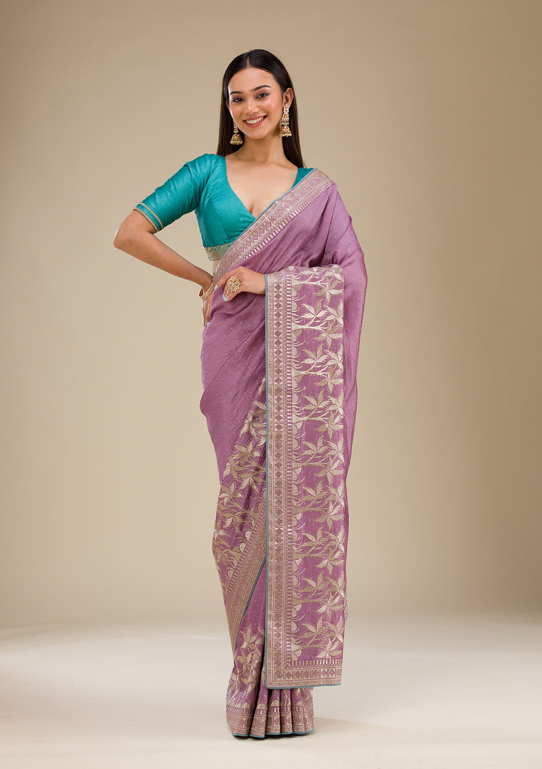 Purple Stonework Soft Silk Saree