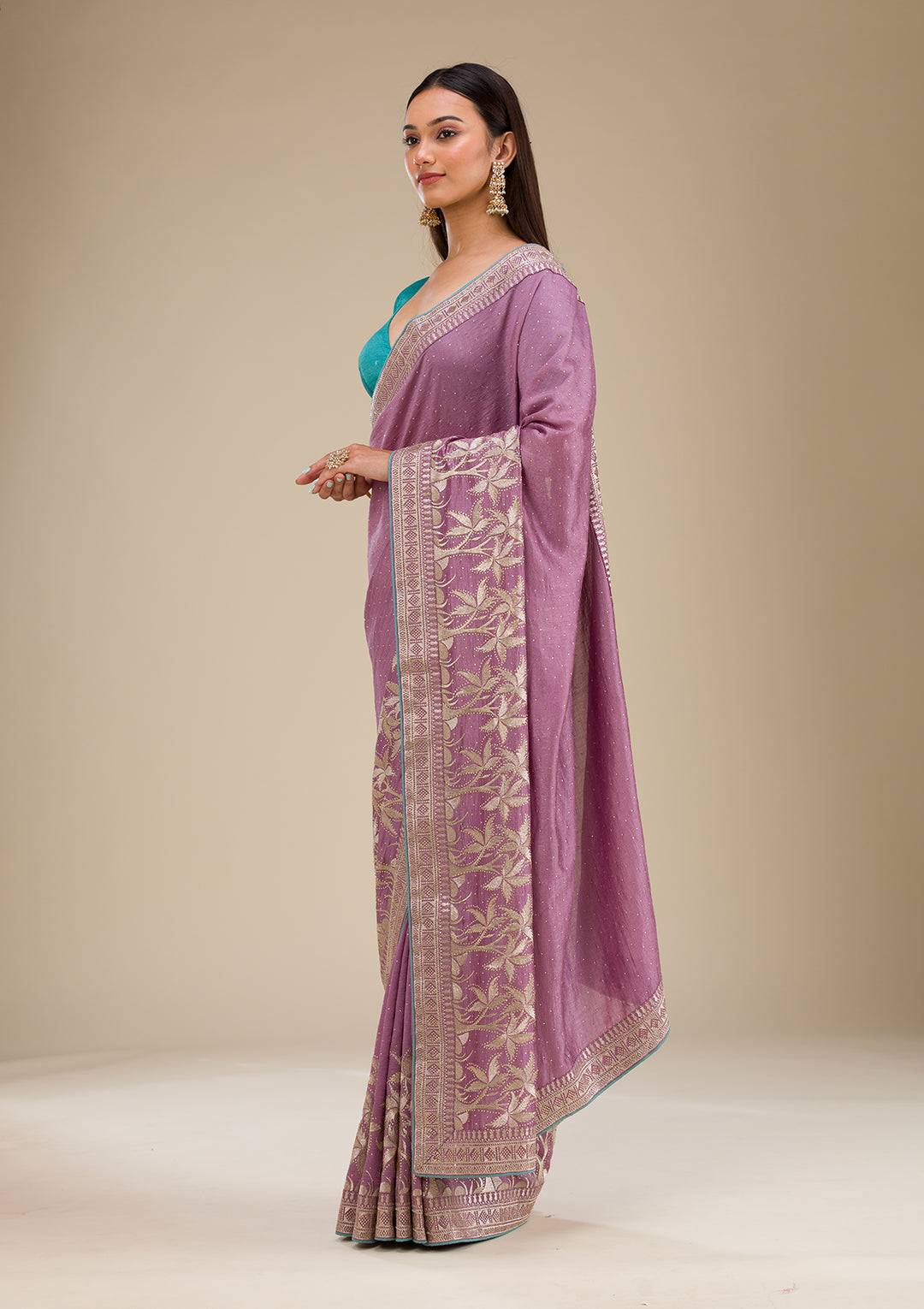 Purple Stonework Soft Silk Saree