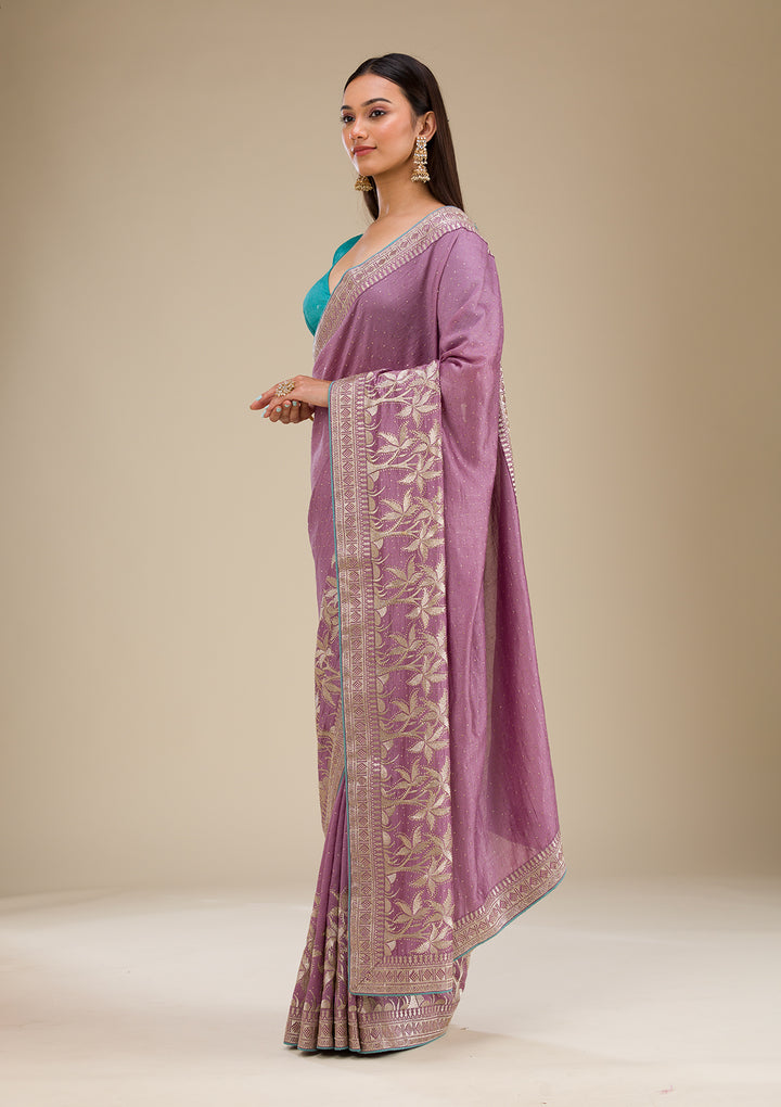 Purple Stonework Soft Silk Saree