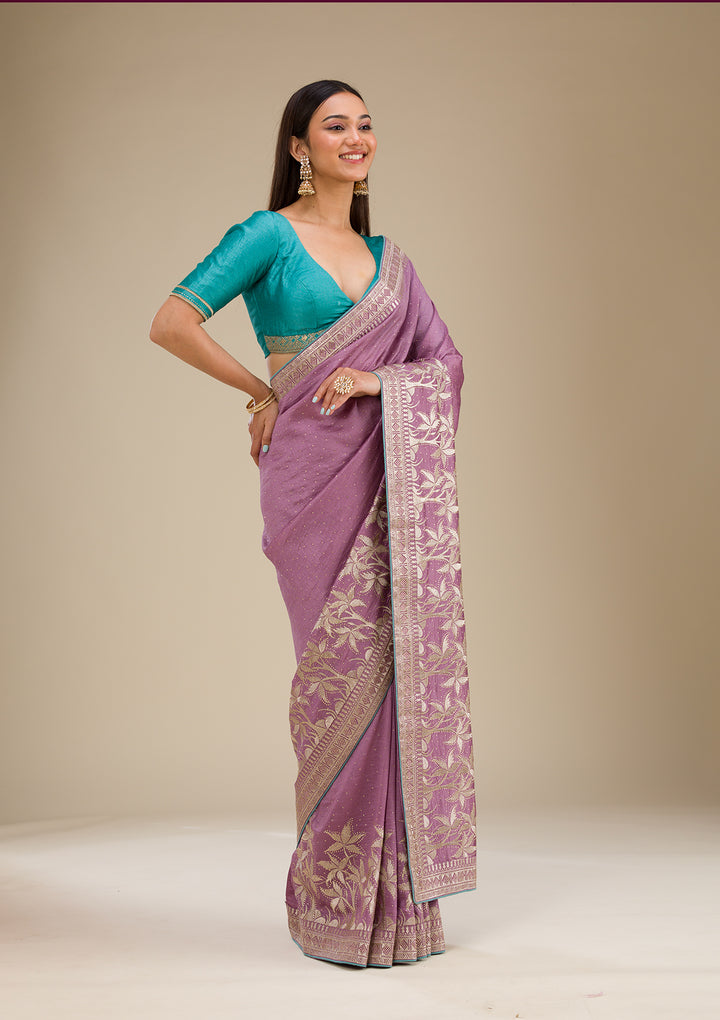 Purple Stonework Soft Silk Saree