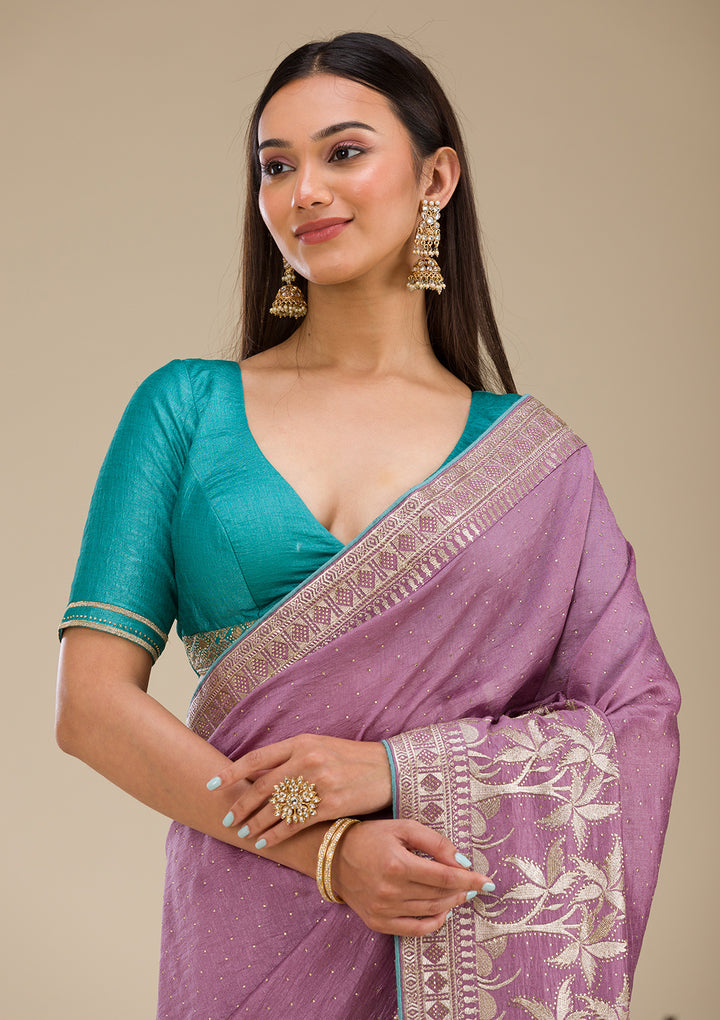 Purple Stonework Soft Silk Saree