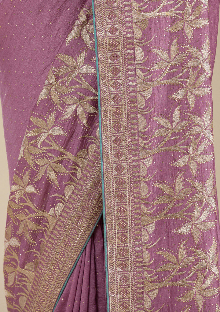 Purple Stonework Soft Silk Saree