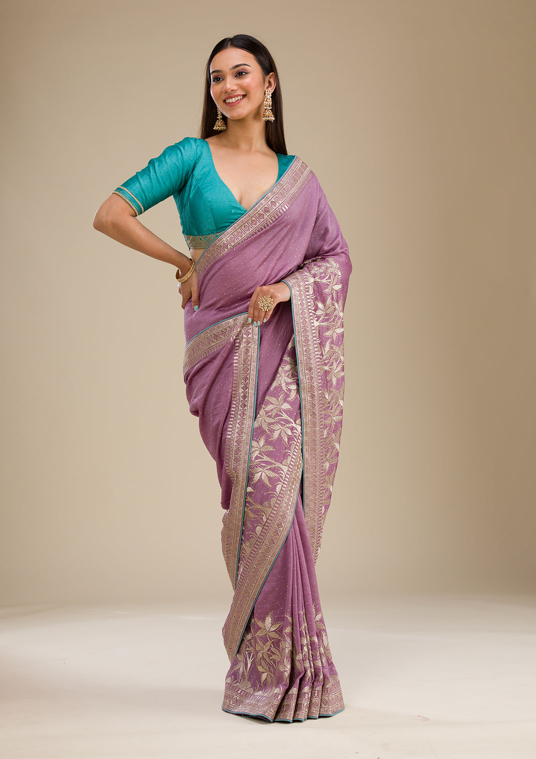 Purple Stonework Soft Silk Saree