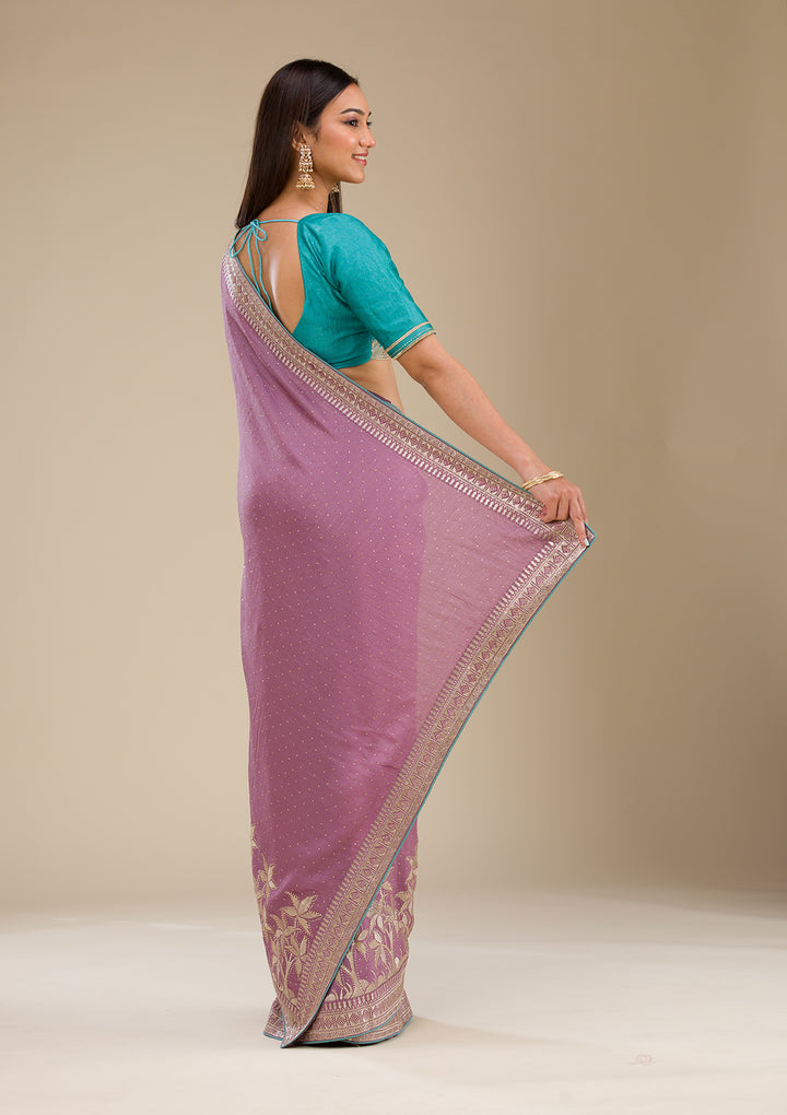 Purple Stonework Soft Silk Saree