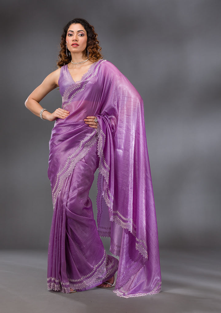 Purple Stonework Tissue Saree
