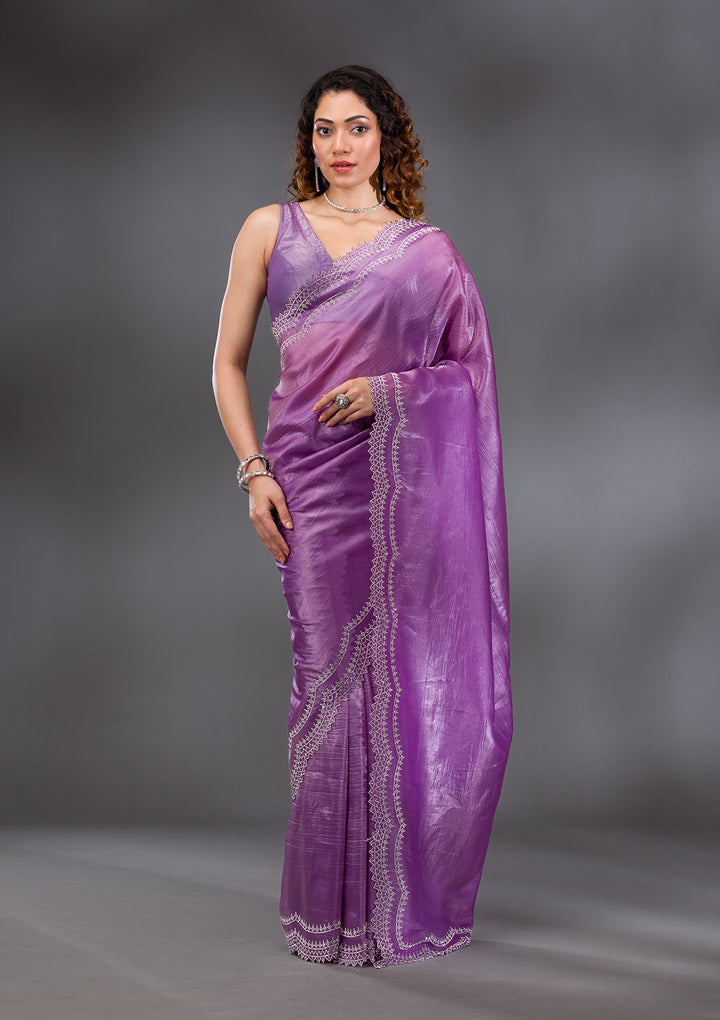 Purple Stonework Tissue Saree