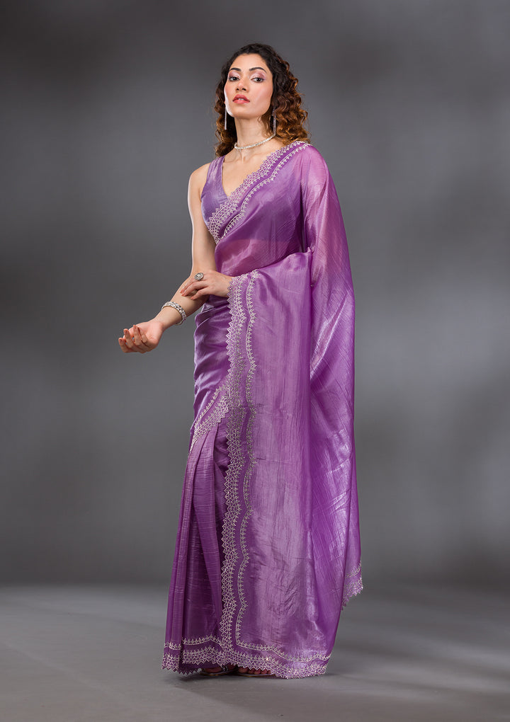 Purple Stonework Tissue Saree