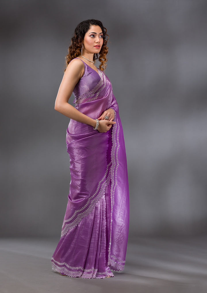 Purple Stonework Tissue Saree