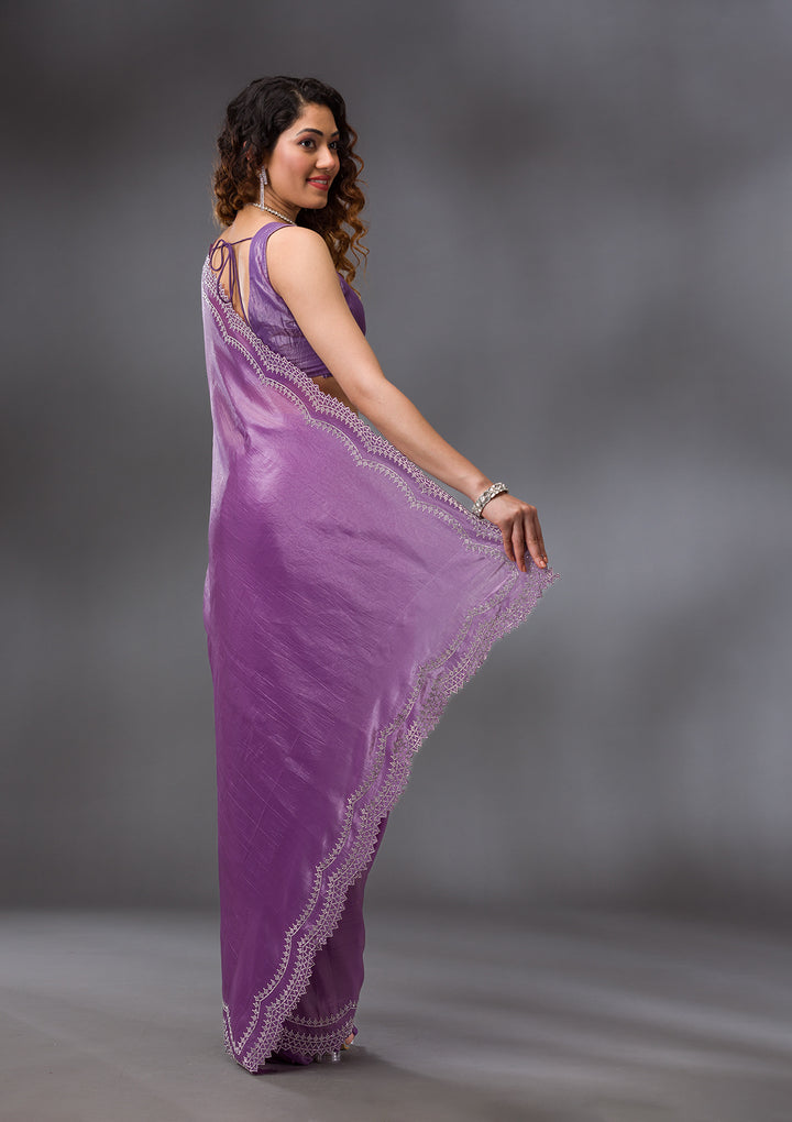 Purple Stonework Tissue Saree