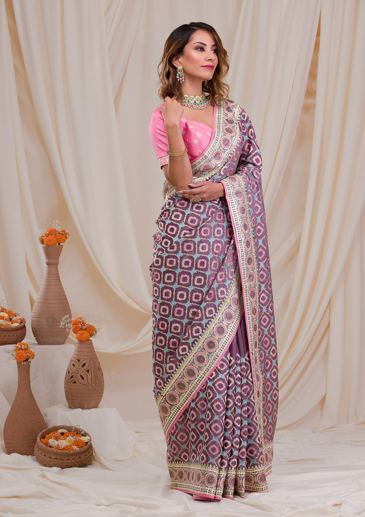 Purple Swarovski Chiffon Saree