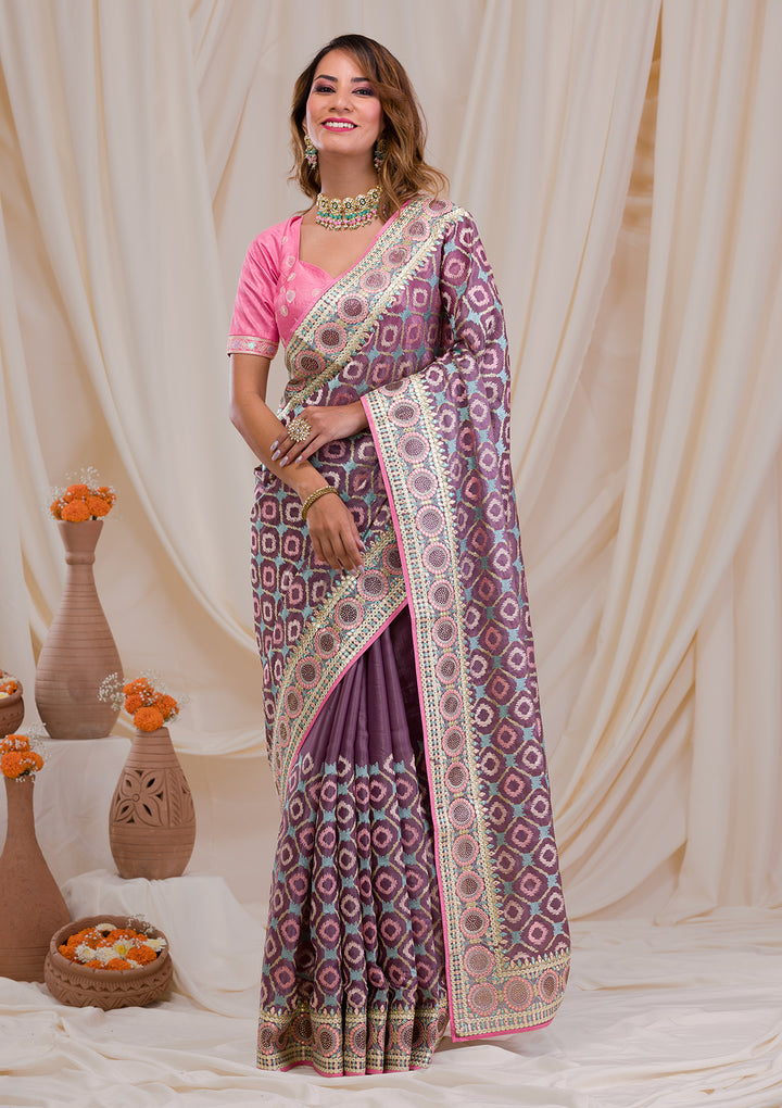 Purple Swarovski Chiffon Saree