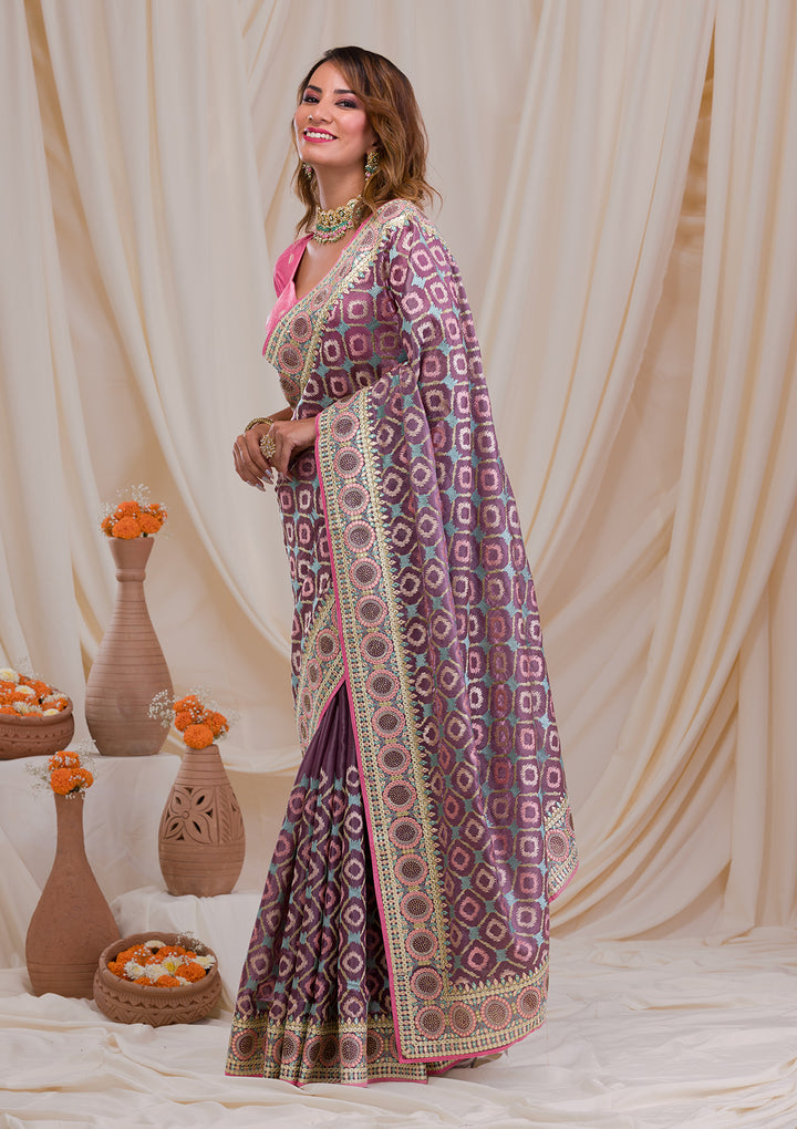 Purple Swarovski Chiffon Saree