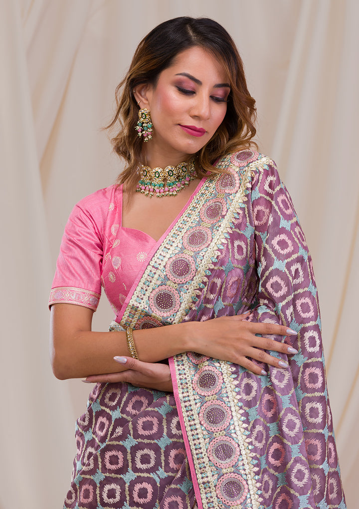 Purple Swarovski Chiffon Saree