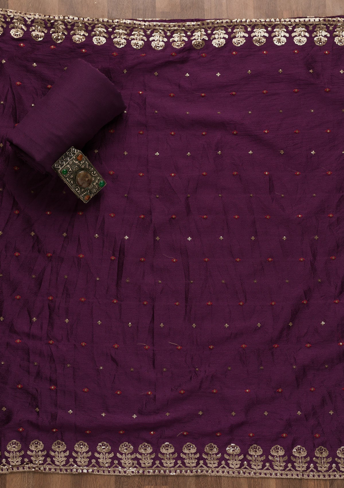 Purple Threadwork Georgette Unstitched Salwar Suit